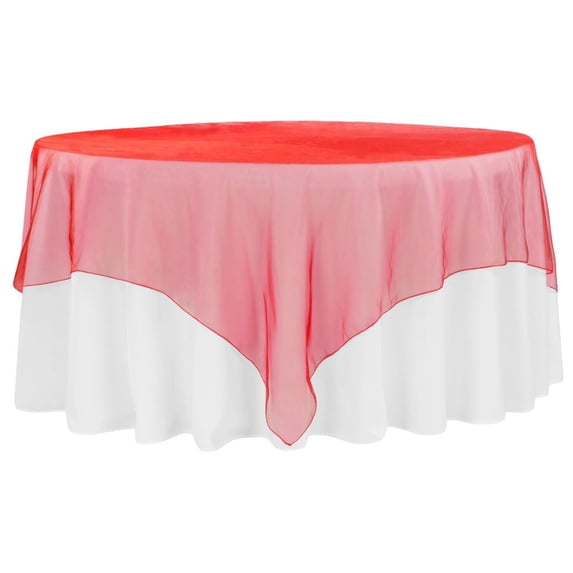 1 Pc, Organza 90"X90" Square Table Overlay - Red For Wedding & Event Decor