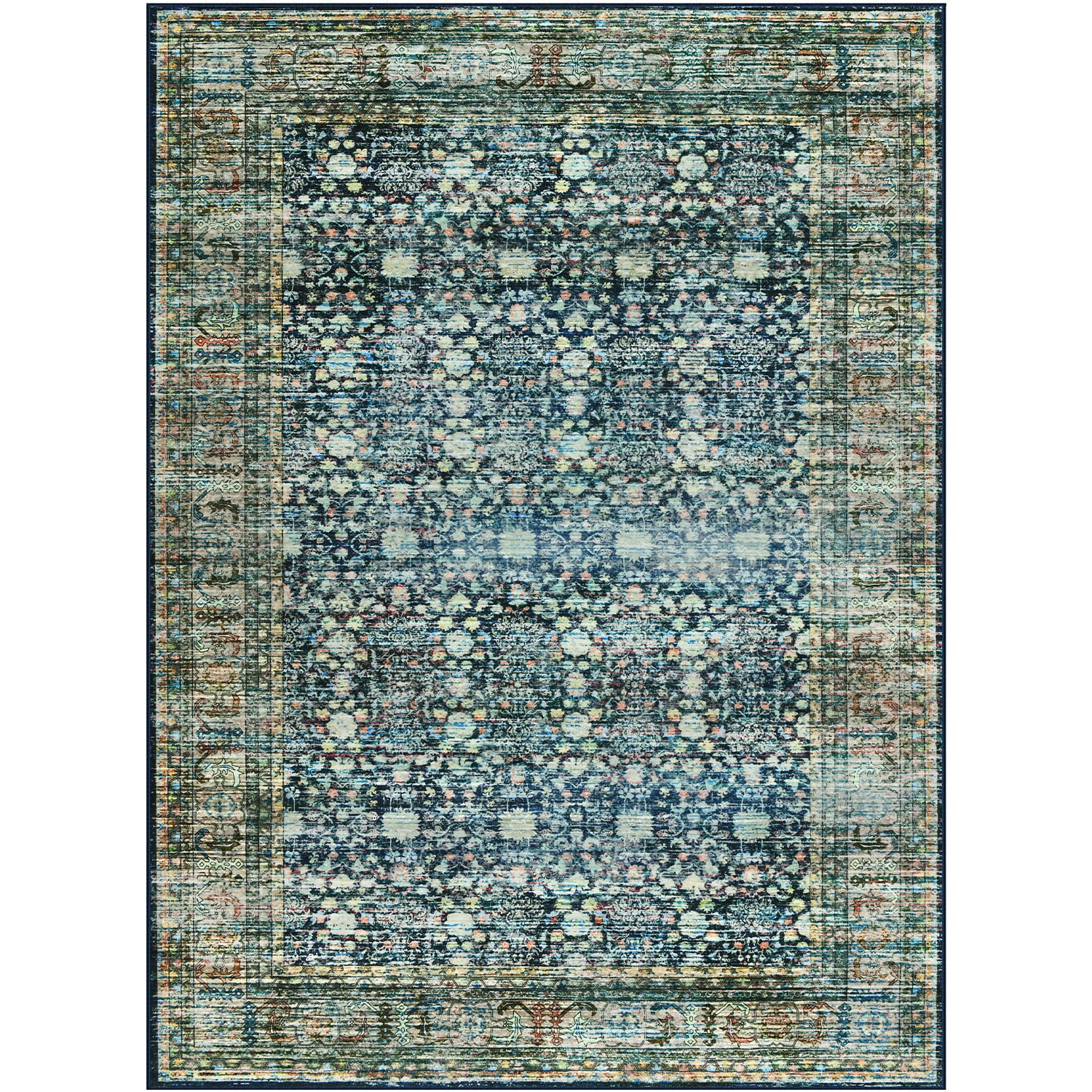 Wondo Floral Washable Rugs, 5x8 Area Rug for Living Room, Soft Large Boho Bedroom Rug, Botanical Non Slip Ultra Thin Floor Carpet for Dining Room Nursery Office, Yellow