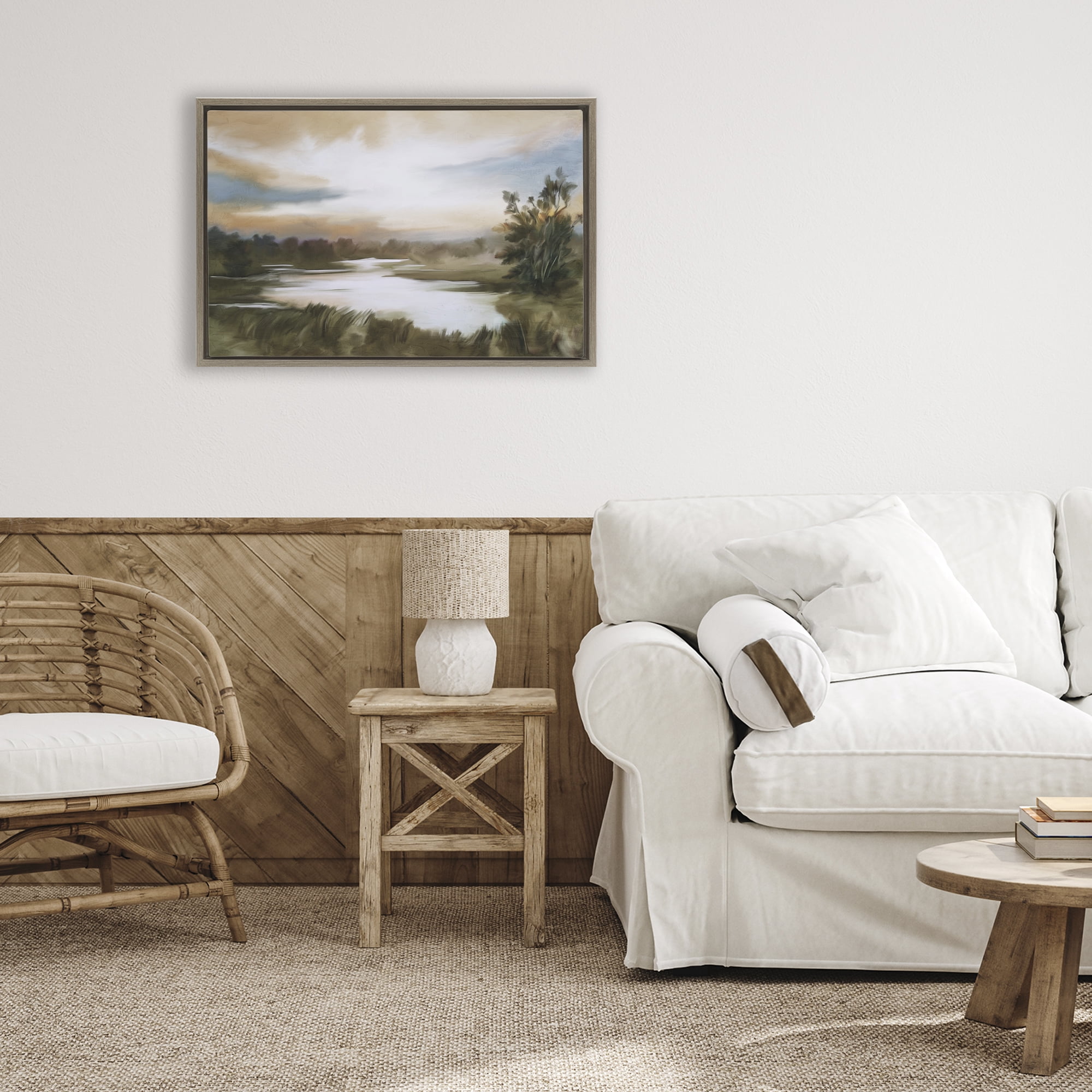 Stupell Industries Sunset Pond Countryside Brown Framed Floater Canvas Wall Art, design by Kim Allen