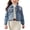 E027-Blue, variant on Girls' Retro Basic Distressed Long Sleeve Single Breasted Cropped Denim Jacket Collared Casual Sports Jacket
