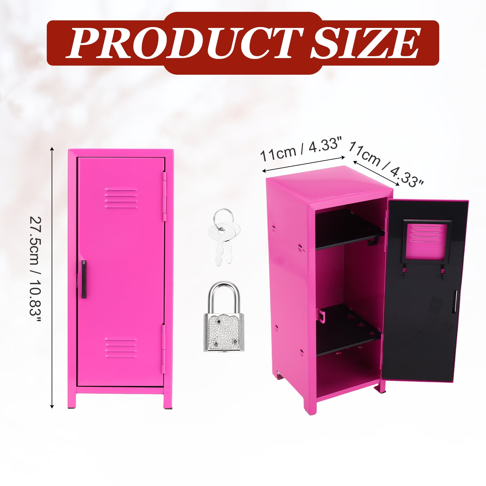 Mini Locker 4.3 x 10.8 Inch, Small Locker with Lock Keys, Metal Money Safe Storage Box for Desk Bedroom, Rose Red