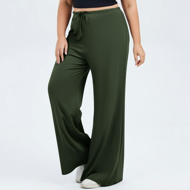Timegard Wide Leg Pants for Women Plus Size Drawstring Elastic Waist Loose Comfy Casual Running Trousers