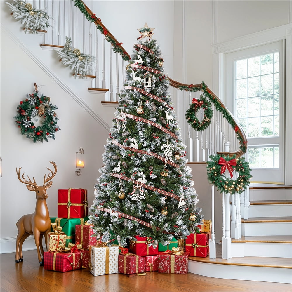 Alden Design 6ft Pre-lit Frosted Artificial Christmas Tree with Lights, Green