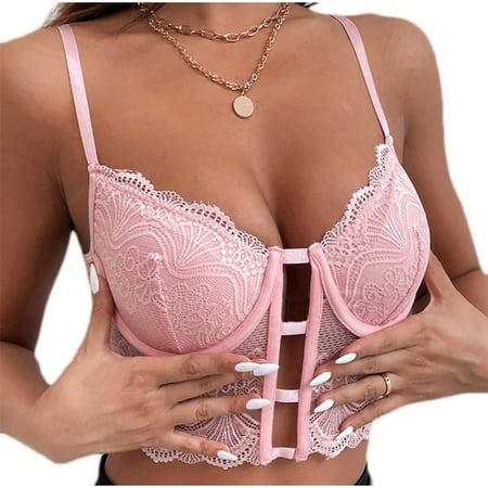 

Paiwinds Savings Clearance Sexy Lace Mesh Spice Girl Bra Open Back Wrap Chest Sexy Lingerie Pink