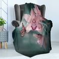 thumbnail image 4 of Floral Soft Flannel Fleece Throw Blanket, Orchid Flower Butterfly Soft Fresh Spring Nature Theme Art Photo, Cozy Plush for Indoor and Outdoor Use, 50" x 70", Baby Pink and Jade Green, by Ambesonne, 4 of 5
