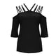 thumbnail image 3 of Correas de espagueti para mujer Camisas con hombros descubiertos Tops casuales de media manga, Negro, M Feliz Sencillez, 3 of 5