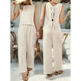 thumbnail image 3 of Women'S 2 Piece Outfits Vest Crew Neck Sleeveless Casual Sets Wide Leg Pants Suits  XXL, 3 of 8