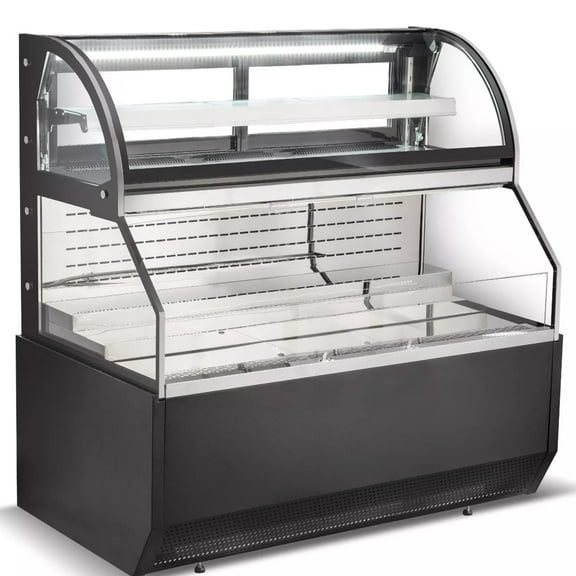 NSF 60 in. Commercial Open Air Refrigerator 20 Cu.Ft. Refrigerated Curved Glass Door Bakery Display Case Double Deck Deli Meat Show Case