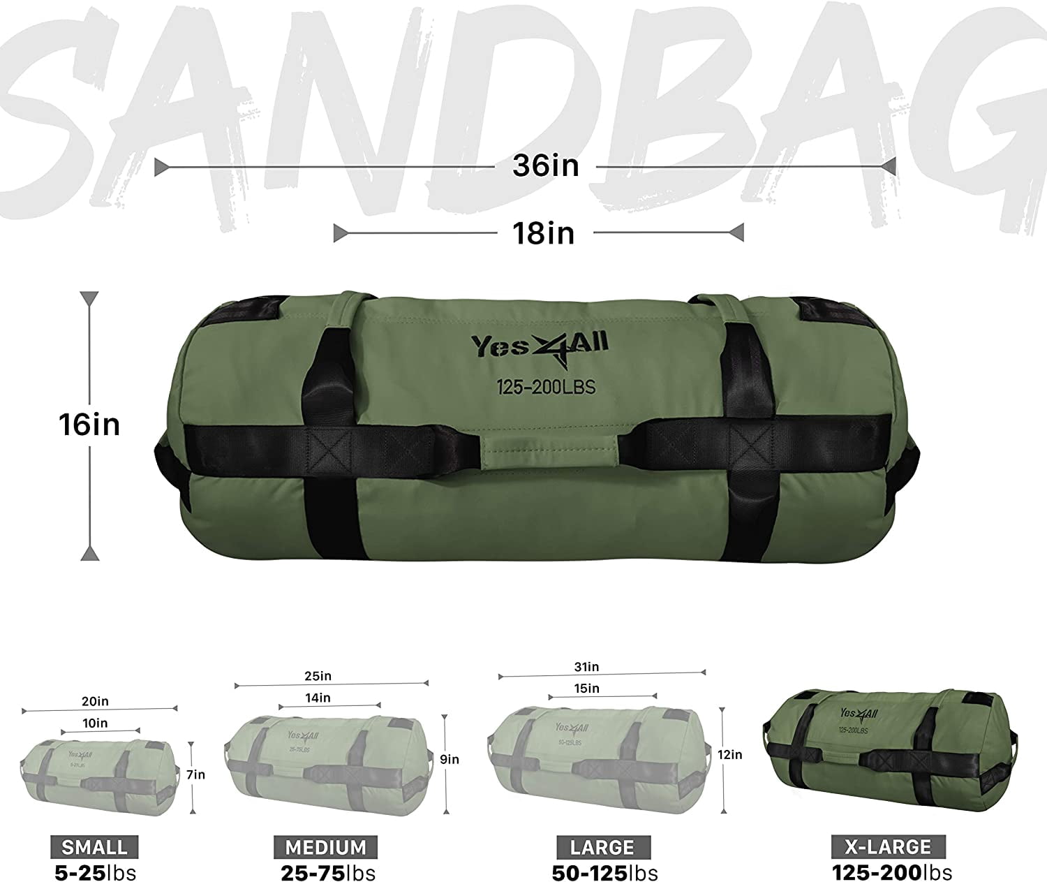 Yes4All Workout Sandbags, Army Green, Size XL, Single