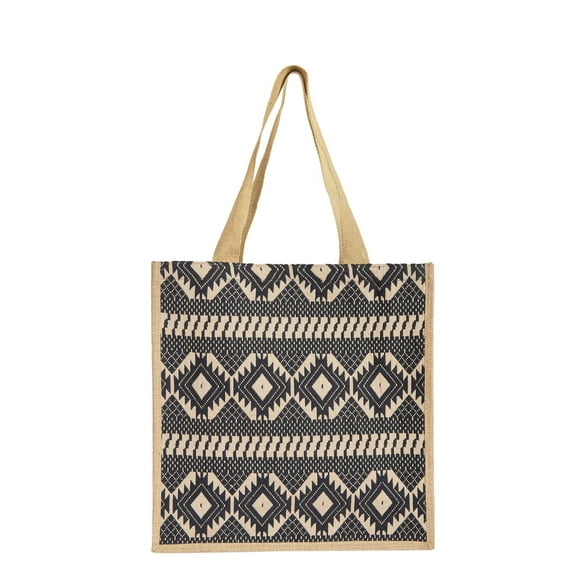 Jucobee Chic Stylish Jute Bag with Colorful Jacquard Fabric & Handles. Perfect for Shoulder Carry, Shopping, College, Groceries, Kitchen Essentials, Beach Trips & Gifts. Size: 15.74"x15.74"x5.9"