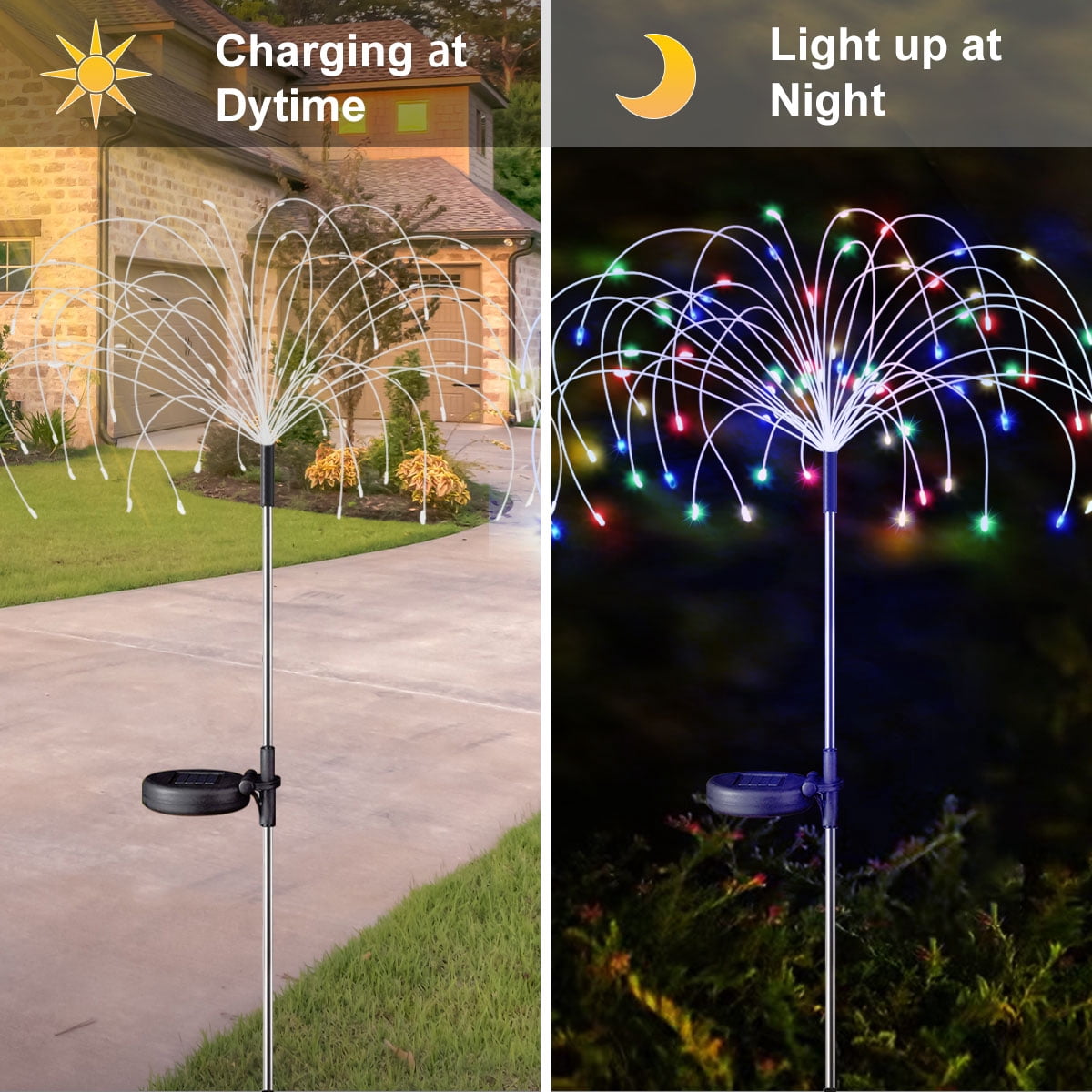 Rirool 4 Pack Solar Firework Lights, 120 LED Outdoor Garden Lights, Waterproof IP65 Pathway Yard Decor, DIY Copper Wire, Auto On/Off, Multicolor