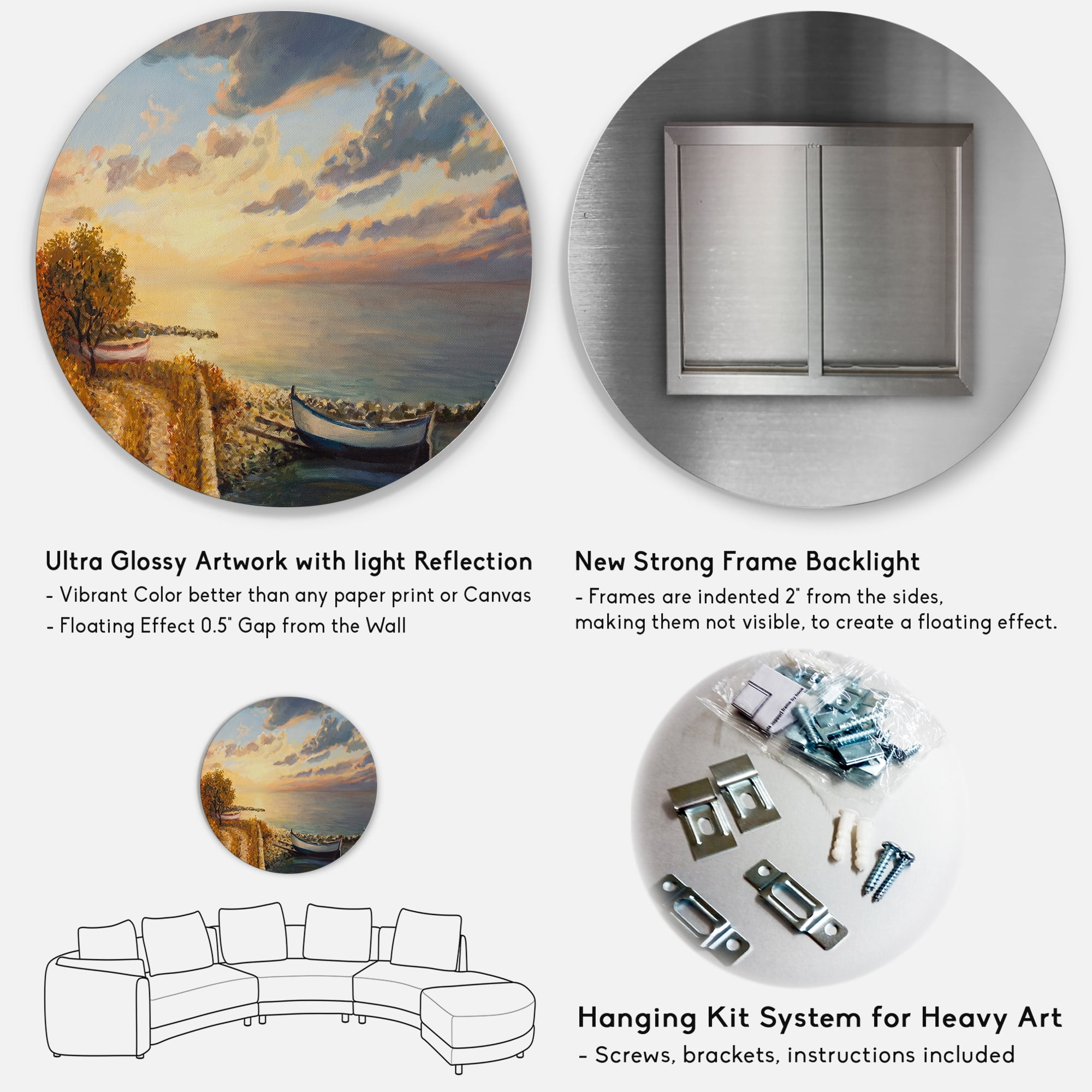 Designart 'Romantic Morning By The Sea' Nautical & Coastal Circle Metal Wall Art 29x29 - Disc of 29