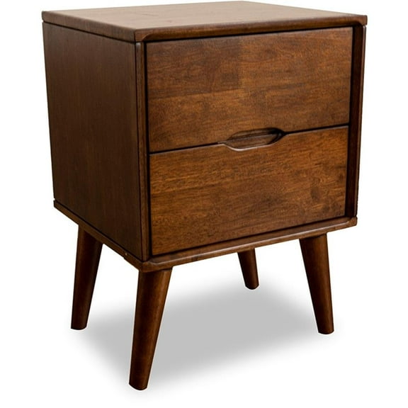 Pemberly Row Mid-Century Modern Solid Wood 2-drawer Night Stand in Brown