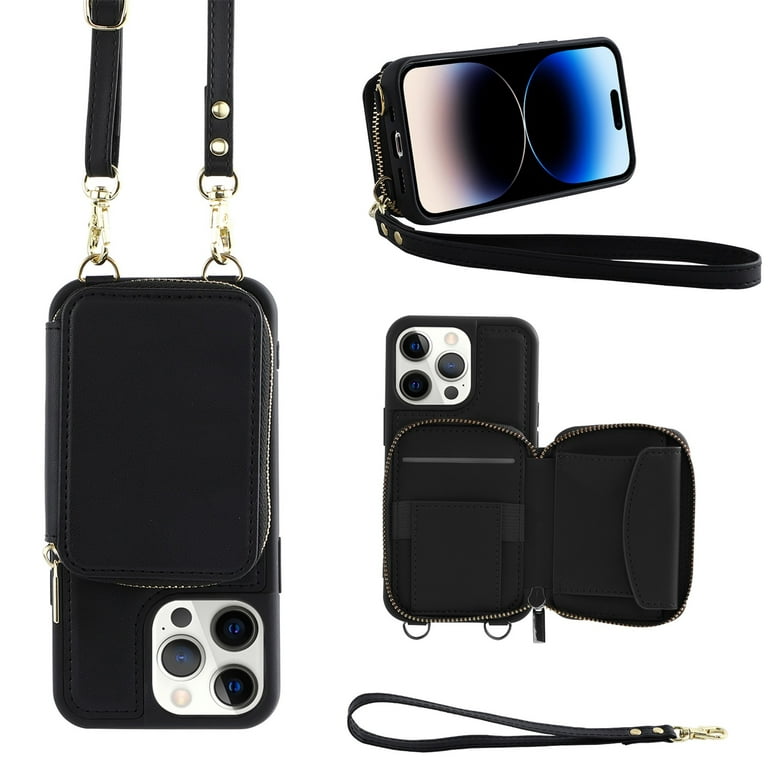 RFID Blocking Zipper Crossbody Wallet Phone Case iPhone 13 Pro Max