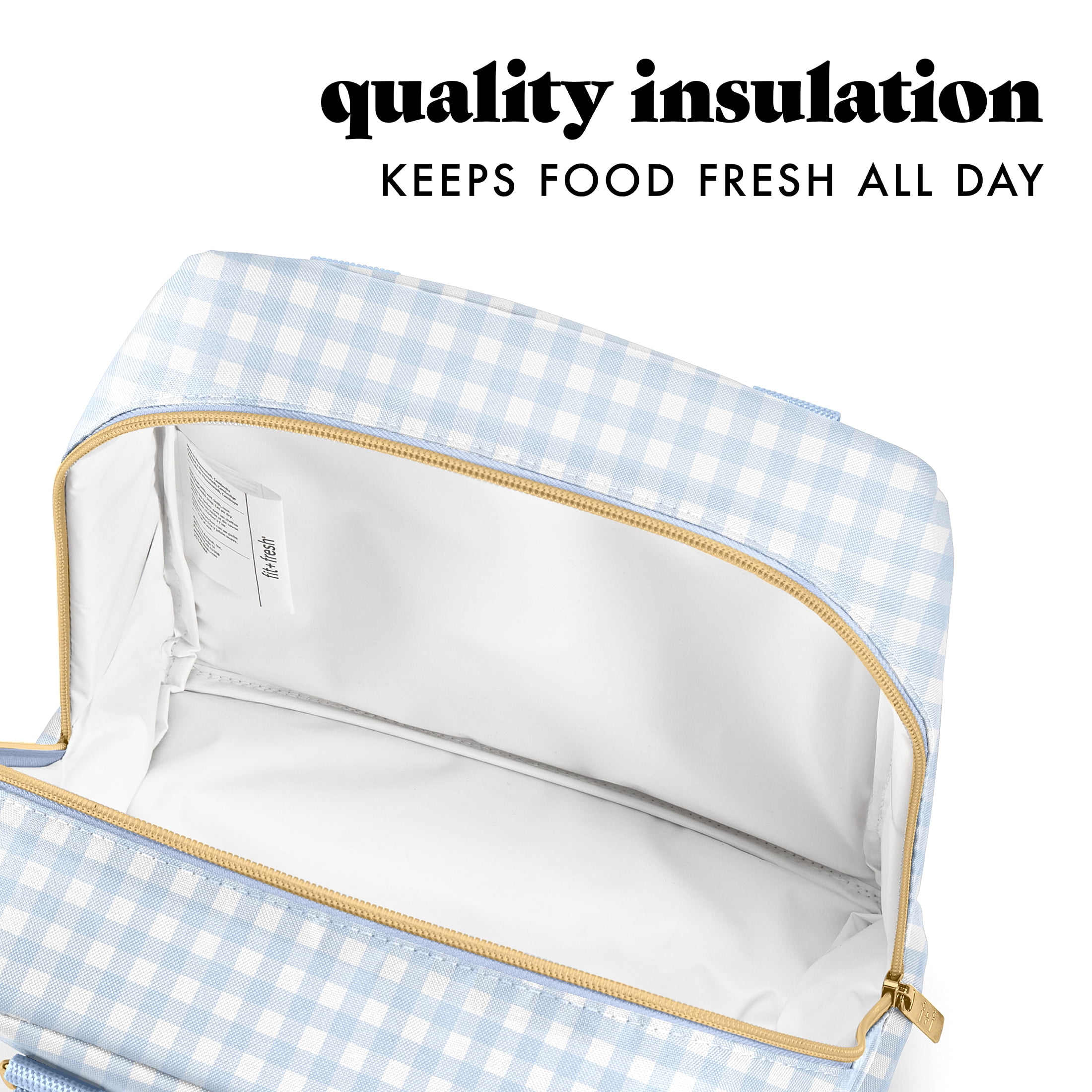 Fit & Fresh Minneola Lunch Bag for Women, Large Lunch Tote, Reusable Insulated Lunch Bag for Work, Stylish Lunch Box, Blue Gingham, Designed to Help with Packed Lunches and Daily Commutes