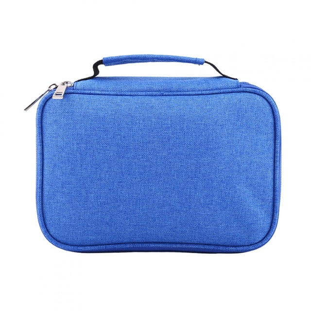 Estuche para lápices de tela plegable multifunción con 72 ranuras, bolso para bolígrafos con cremallera de gran capacidad, color azul