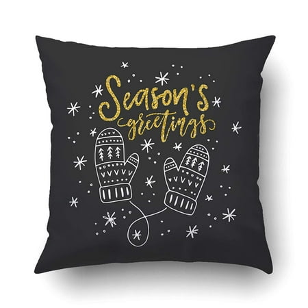Design A Cushions ARTJIA Xmas Lettering Season Greetings And Illustration Of A Mittens Unique Christmas Design Pillow Case Cushion Cover Case Throw Pillow Case 20x20 inches ()