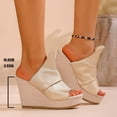 thumbnail image 2 of Womens Platform Wedges Open Toe Casual Soft Leather High Heels Sandals Comfy Arch Support Slip on Slides Beige Size 5.5, 2 of 7