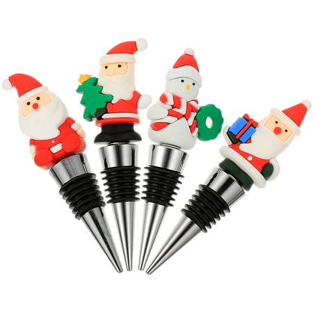 

4pcs Christmas Wine Bottle Stoppers Santa Claus Wine Stopper Christmas Supplies