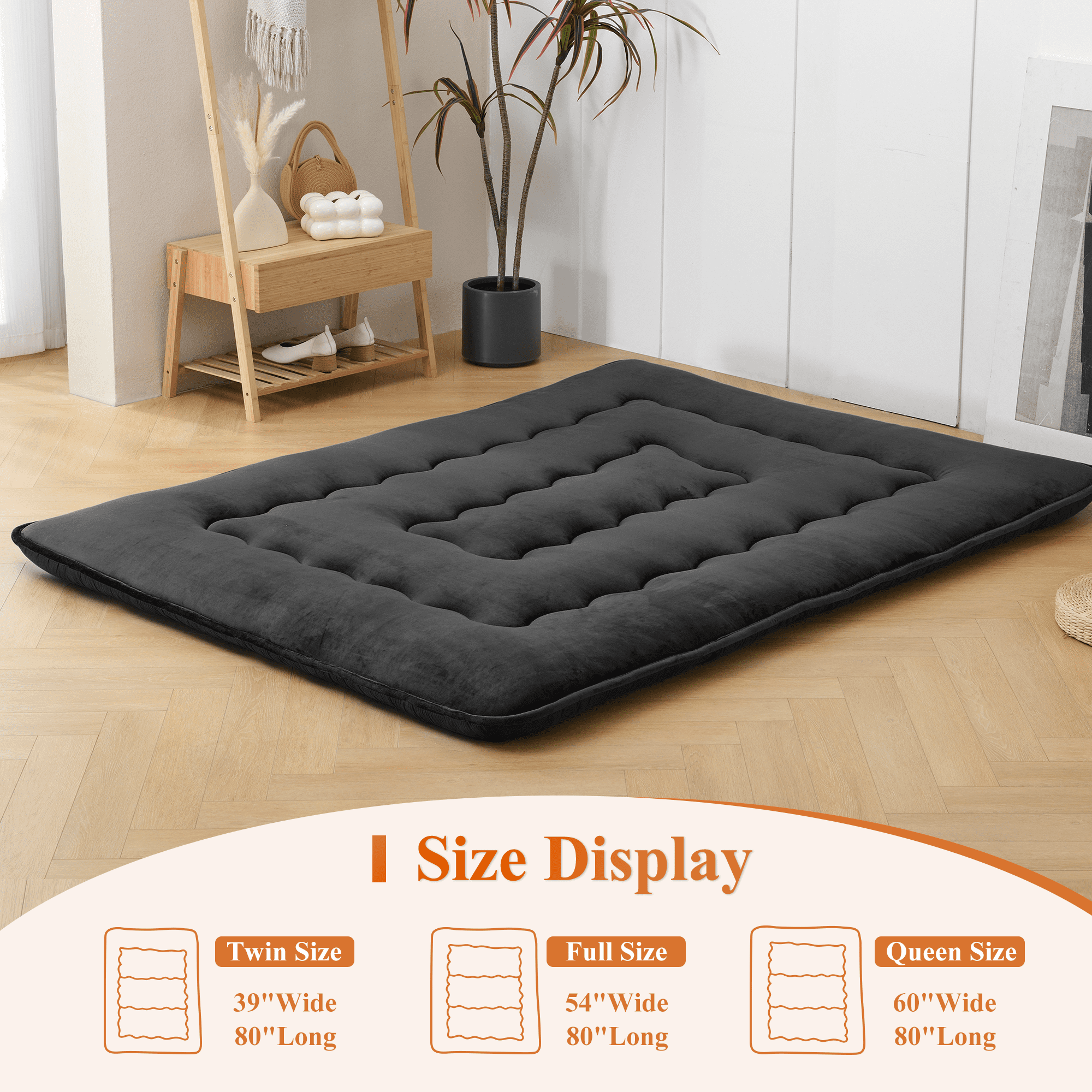 Japanese Floor Mattress Futon Mattress Sleeping Mat Black Camping Mattress Queen