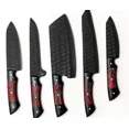 thumbnail image 1 of Ensemble de Couteaux en Acier au Carbone Noir Faits à la Main, Couteaux de Chef et de Boucher Martelés Ultra Tranchants avec Poignées en Pakkawood Rouges et Noires, 5 Pcs. Hawkeen Knife, 1 of 5