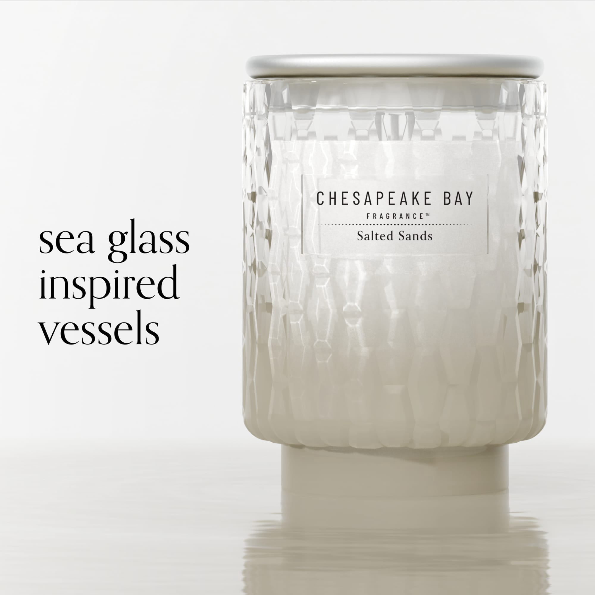 Chesapeake Bay Candle 8 oz | Salted Sands Scent |Exclusive Mood Evoking Fragrance |Textured Sea Glass-Inspired Jar | Premium Soy Blend Wax with Essential Oils