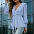 thumbnail image 5 of Xdegoge Long Sleeve Shirts for Women V Neck Wrap Blouses Casual Business Work Blouse Chiffon Flowy Tunic Tops with Belt, 5 of 8