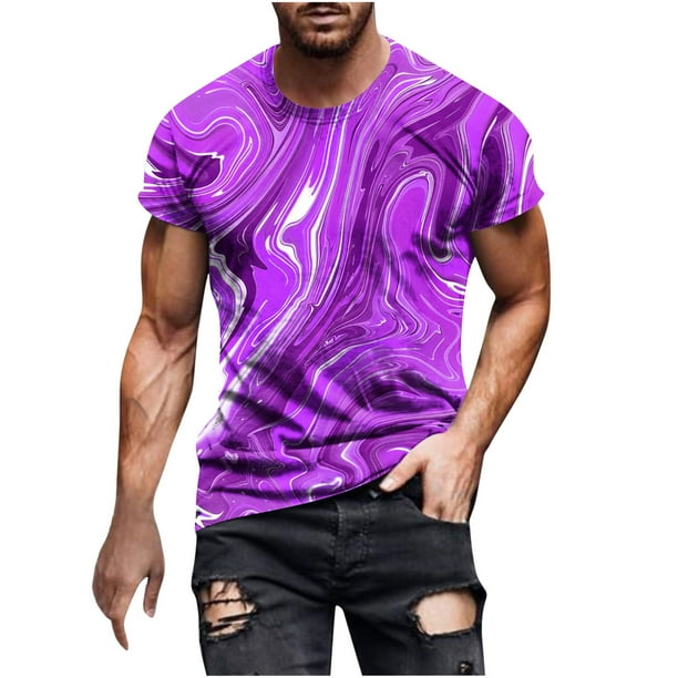 Camisas de Manga Larga para Hombres Blusa de Cuello Redondo de Impresión Cómoda, Camisa Casual de Poliéster para Uso Diario, de Fiesta Y de Primavera de Verano