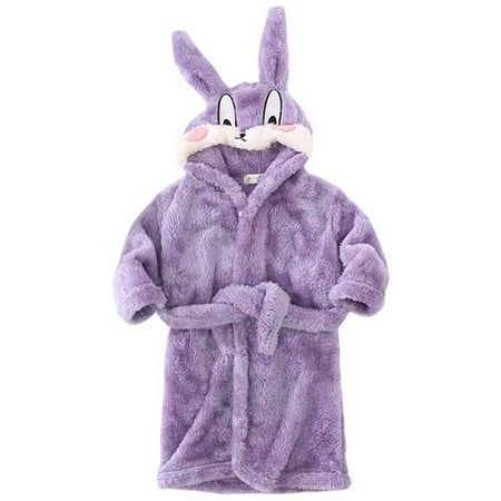 

Flannel Robe for Toddler Baby Boys Girls Cartoon Bunny Bathrobe Autumn Winter Night-Robe Pajamas For Kid 1-6T Purple