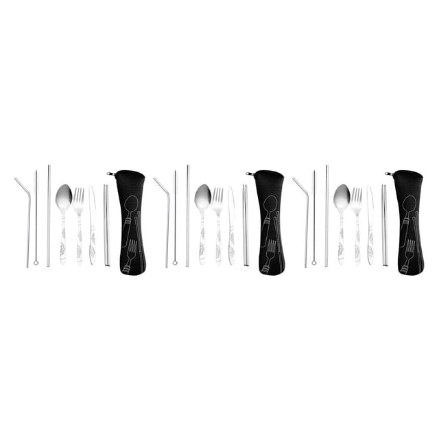 Cateissary Juego de 8 unids/set de cuchara y tenedor de alta calidad, juego de pajita de palillos de acero inoxidable, juego de vajilla portátil Type1 NO1