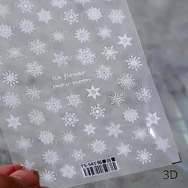 Laser christmas winter snowflake shiny rhinestone 5d embossed relief self adhesive nail art decoration sticker 3d manicure decal
