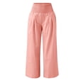 thumbnail image 3 of Women's High Waist Linen Wide Leg Pants Elastic Waist Casual Trousers with Pockets Lightweight by Yigetop Pink XL, 3 of 6