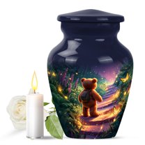 JAGASY Teddy bear Miniature Urn for Boy - Dark Blue Urn for Ashes for Women & Men- Butterfly Forest Fireflies Decorative Urns for Girl - Flowers Keepsake Cremation Urns for Child - (3 Inch)