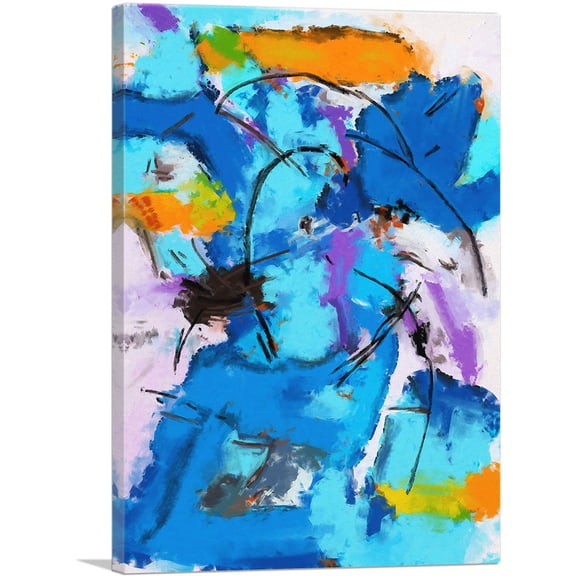 ARTCANVAS Abstract Navy Baby Blue Yellow Canvas Art Print - Size: 26" x 18" (0.75" Deep)