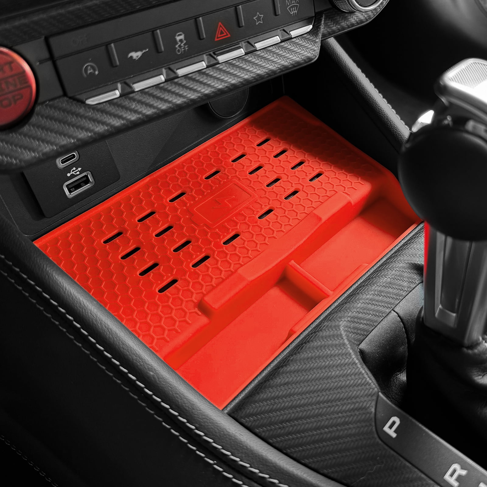 Center Console Wireless Charging Silicone Protective Mat for 2024-2025 Ford Mustang Car Interior Accessories, Red