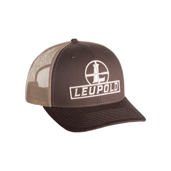 Leupold Reticle Trucker Hat, Brown/Khaki, Mid-Profile, Snap-Back, Adjustable, One Size (180424)