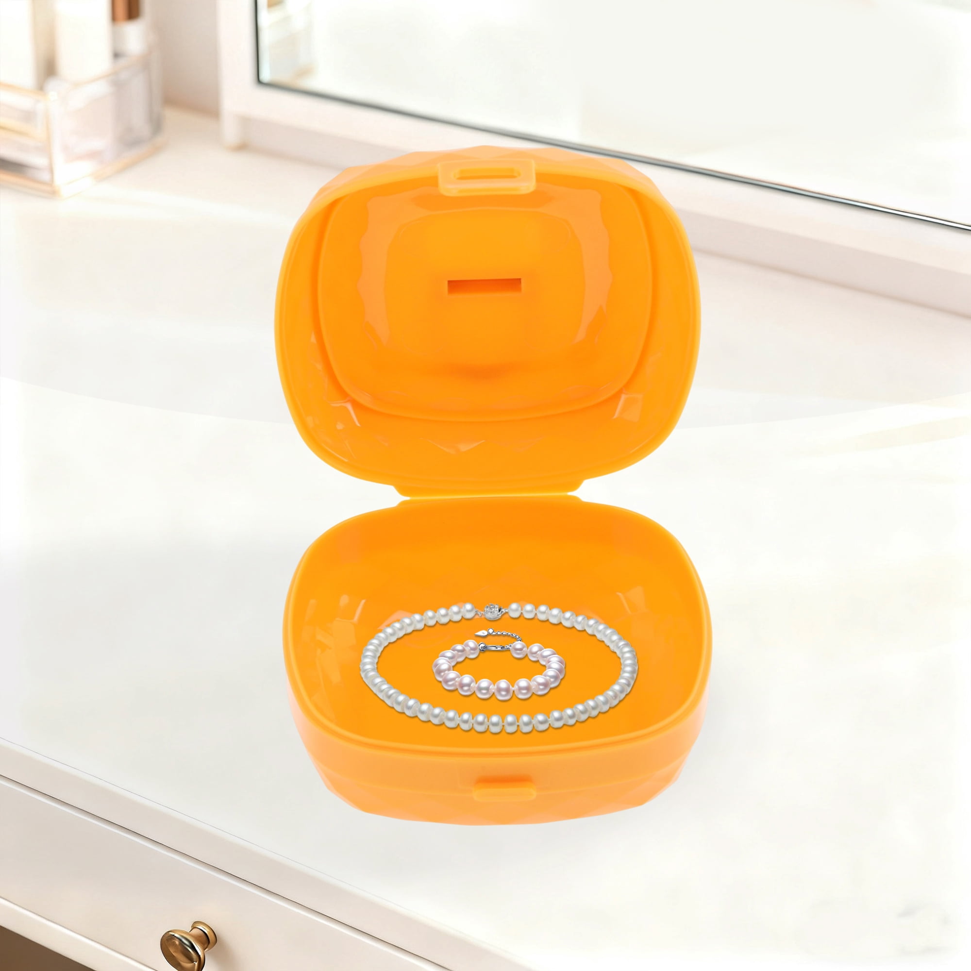Unique Bargains Multi-Function Stylish Jewelry Box Organizer Single-Layer Orange