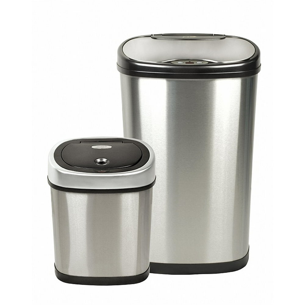2 SET MOTION SENSOR TRASH CANS, 16.5 X 11.5 X 26.5 & 12.1 X 8.4 X 15.2