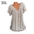 thumbnail image 1 of Camiseta de mujer con cuello en V, manga corta, camiseta de verano informal estampada, beige, 3XL tholdsy AP001653-54, 1 of 5