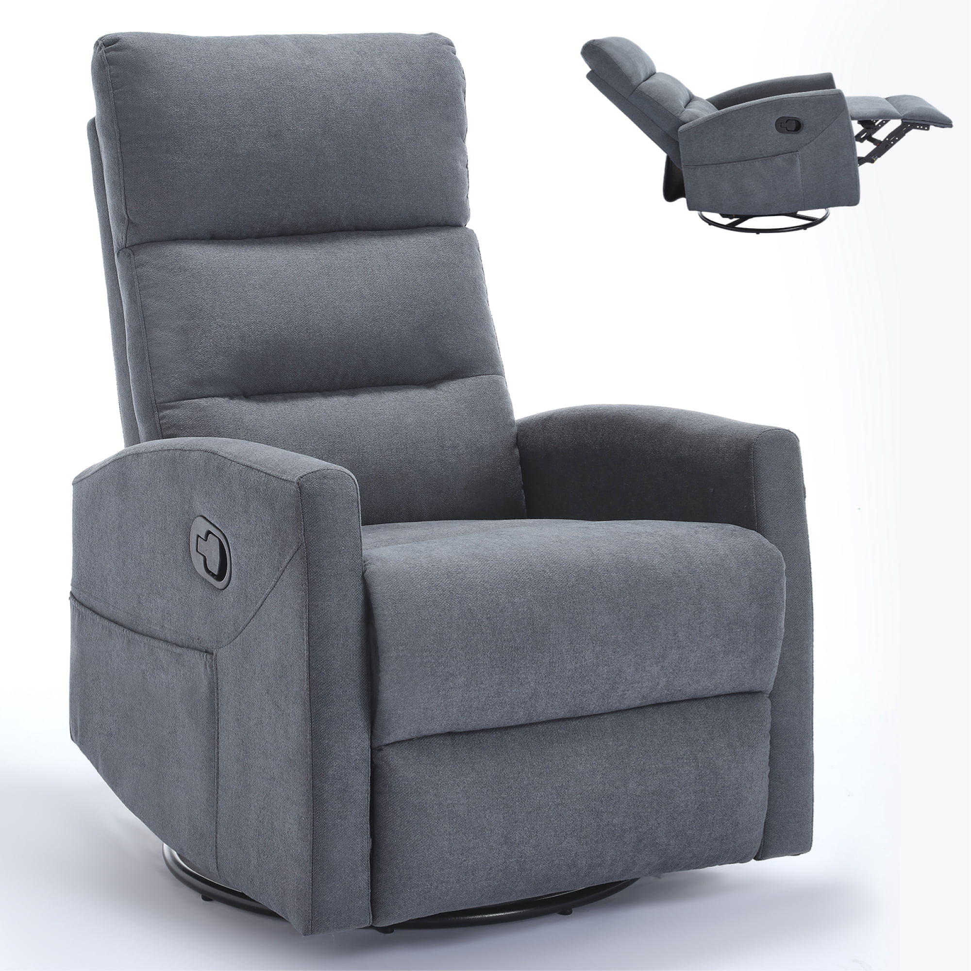 Manual Recliner Chair for Living Room,Swivel Recliner Chair with Footrest,Gray