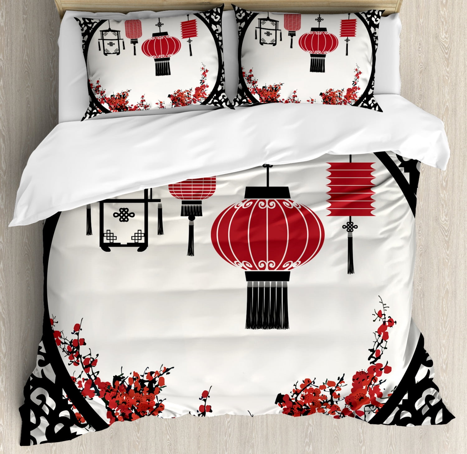 Lantern Duvet Cover Set, Lanterns with Japanese Sakura ...