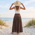 thumbnail image 4 of longantii Maxi Skirts for Women Cotton Linen Flowy Skirt Relaxed Fit A-Line Pleated Outfits Spring Disco Clothes Brown S, 4 of 5