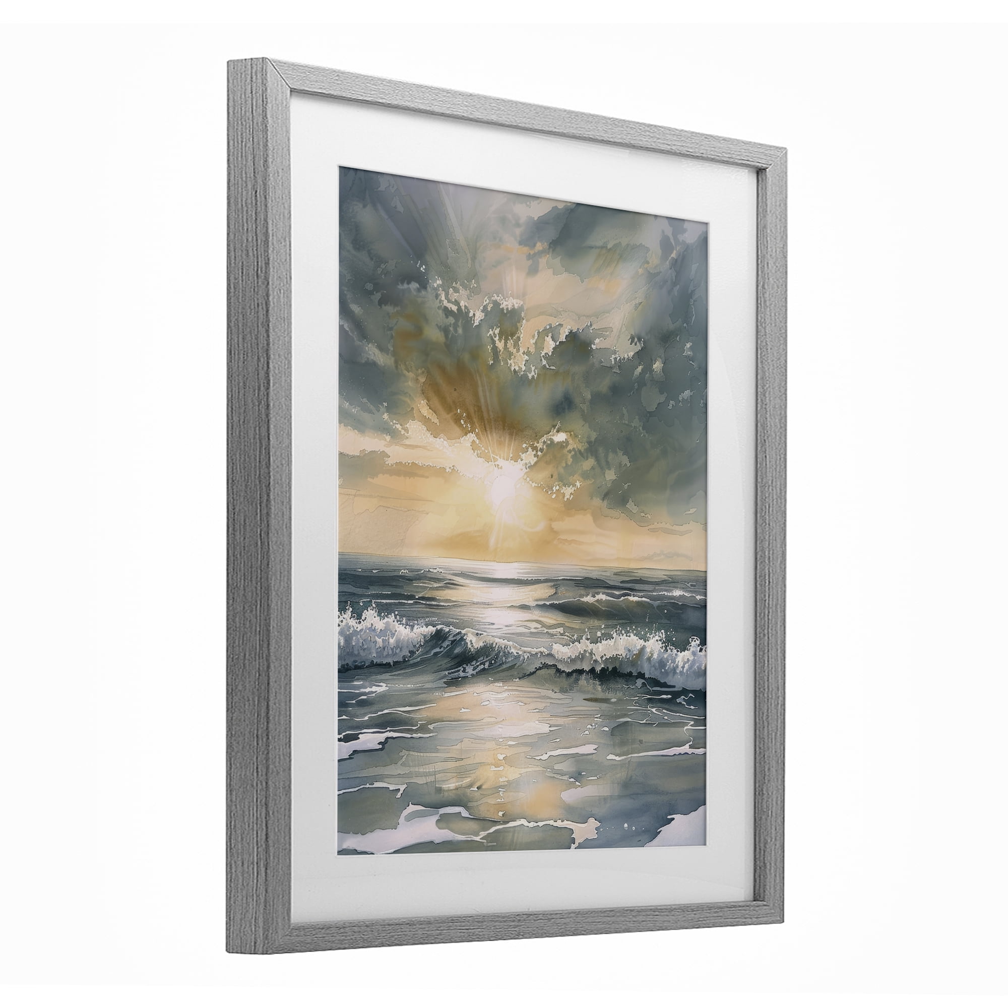 Stupell Industries Sunlit Waves Golden Reflection Gray Framed Print Under Glass, design by Petal Prints Design