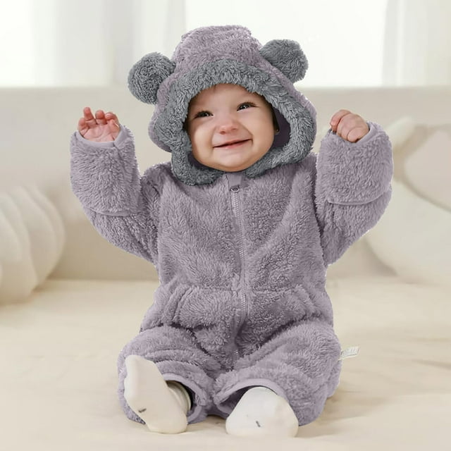 Cowsor Newborn Baby Bear Outfit Girls Boys Winter Fleece Clothes Hooded Romper Set