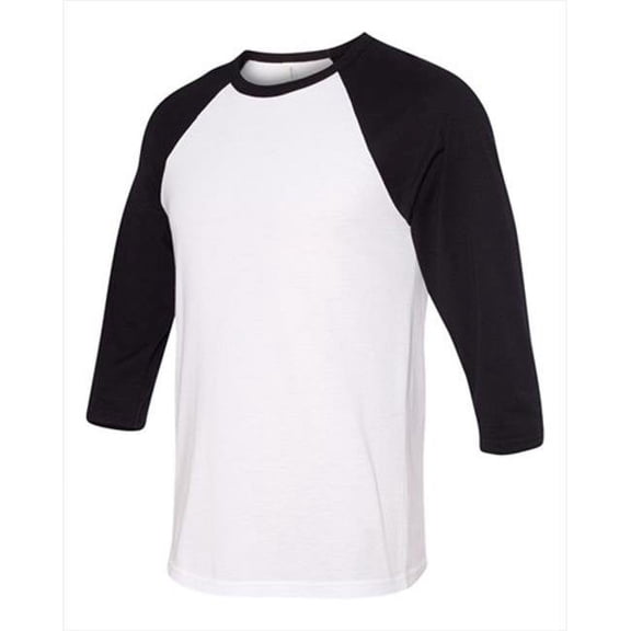 Bella-Canvas C3200 Unisex 0.75 Sleeve Baseball Tee - White & Black, Small