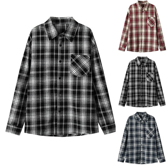 Ceisia Men's Oversize Plaid Polyester-Cotton Long-Sleeve Button-Down Shirt for Spring/Summer Casual Gift