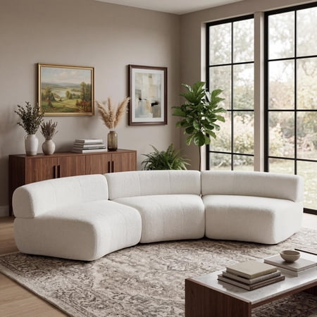 Christopher Knight Home Modern 3-Seater Compressed Curved Modular Sectional Sofa, Beige