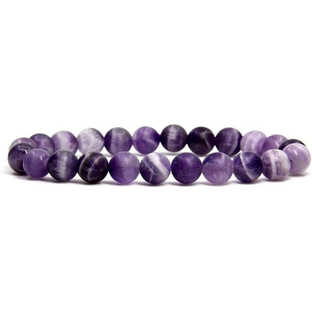 Bracelet Extensible en Perles Boule 8 mm avec Gemme d'Améthyste Africaine Mate Semi-Précieuse 7 Pouces Unisexe