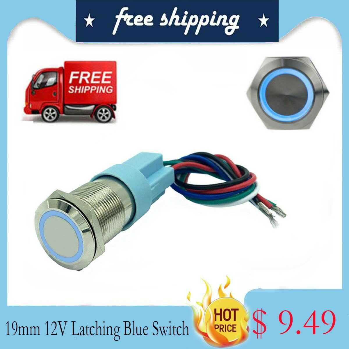 Details about   19mm latching Push Button Switch 12V LED Ring with Pigtail plug 