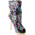 thumbnail image 7 of Liliana Maxim-12 Multi Color Sequins Peep Toe High Heel Above Ankle Bootie, 7 of 7